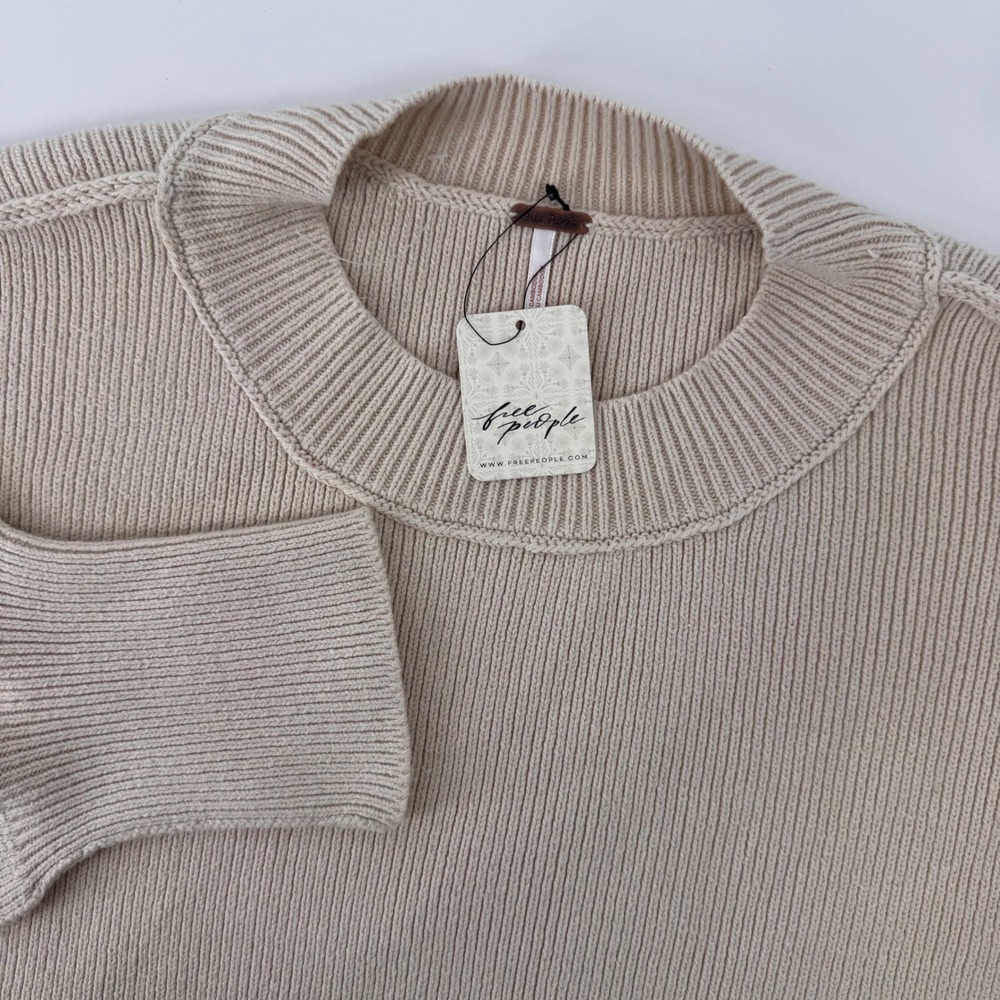 Free People Cropped Sweater Womens XL Pearl Ribbed Knit Crew Neck OB1609060